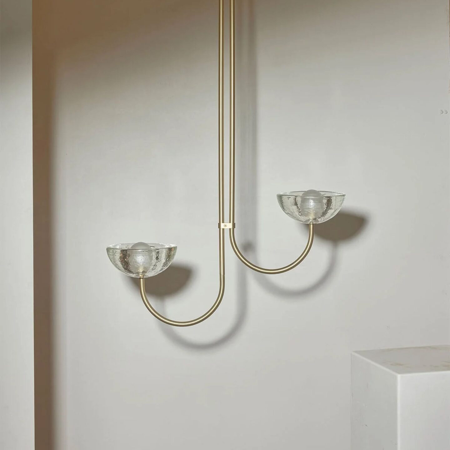 Aurelia Double Pendant Offset Small Cast Glass, Brass